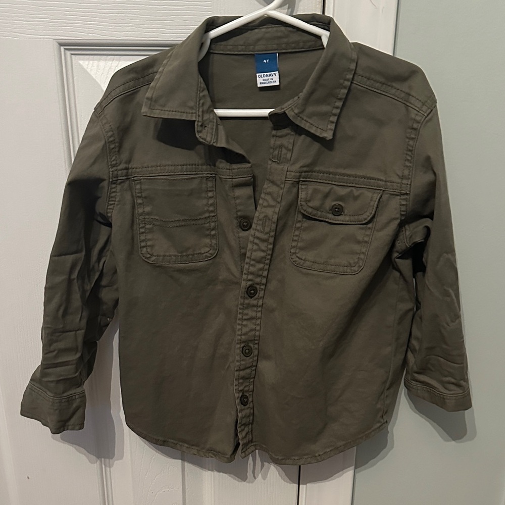 Old Navy Olive Button-Down Kids Shirt